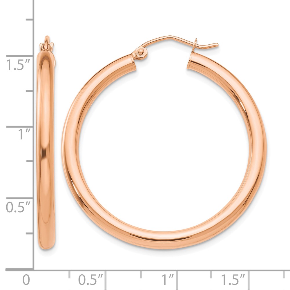 14k Rose Gold Polished 3mm Lightweight Tube Hoop Earrings (T1007)