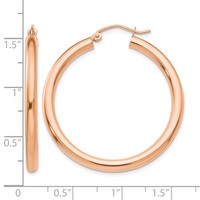 14K Rose Gold 3x 35mm Polished Lightweight Tube Hoop Earrings view 4