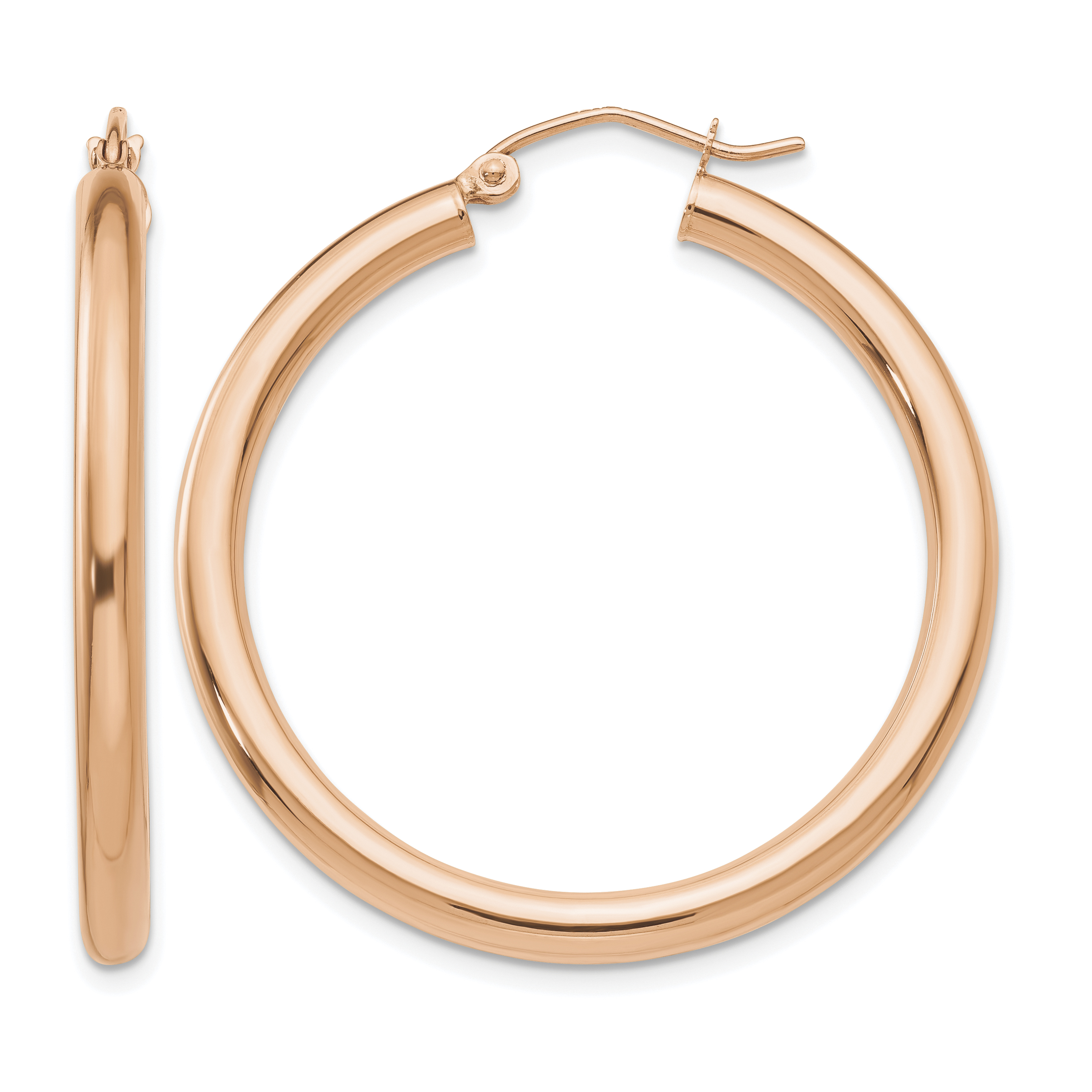14k Rose Gold Polished 3mm Lightweight Tube Hoop Earrings (T1007)