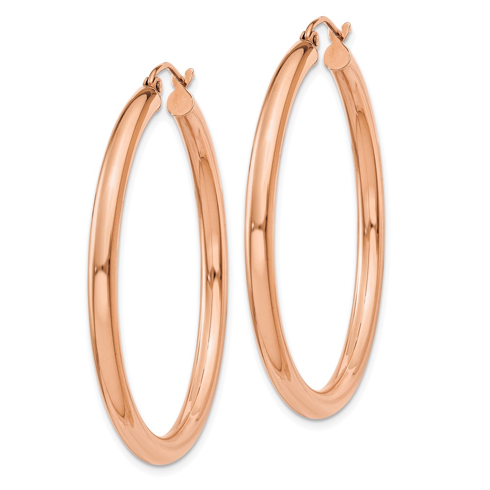 14k Rose Gold Polished 3mm Lightweight Tube Hoop Earrings (T1008)