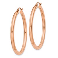 14K Rose Gold 3x 40mm Polished Lightweight Tube Hoop Earrings view 2