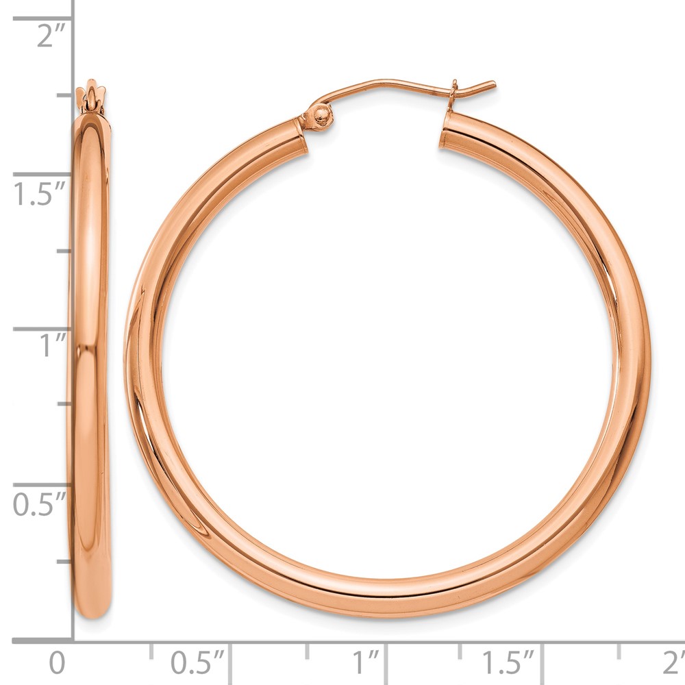 14k Rose Gold Polished 3mm Lightweight Tube Hoop Earrings (T1008)