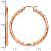14K Rose Gold 3x 40mm Polished Lightweight Tube Hoop Earrings view 4