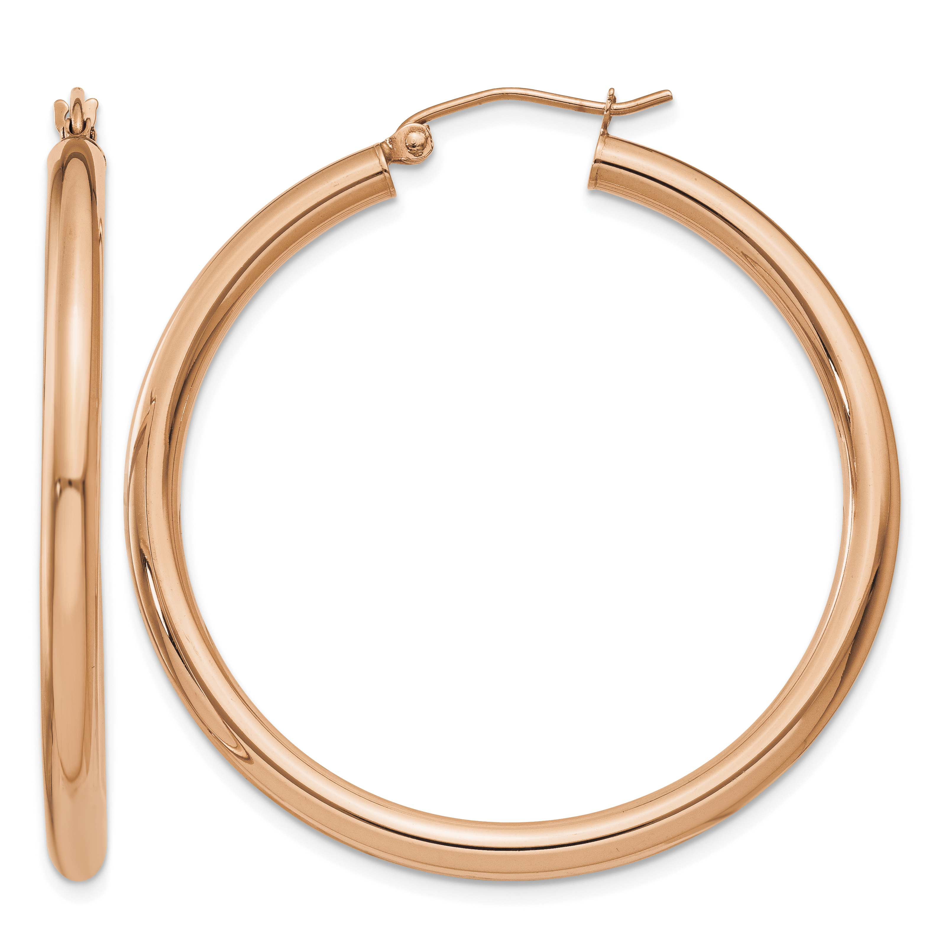 14k Rose Gold Polished 3mm Lightweight Tube Hoop Earrings (T1008)