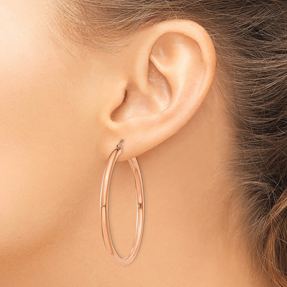 14k Rose Gold Polished 3mm Lightweight Tube Hoop Earrings (T1009)