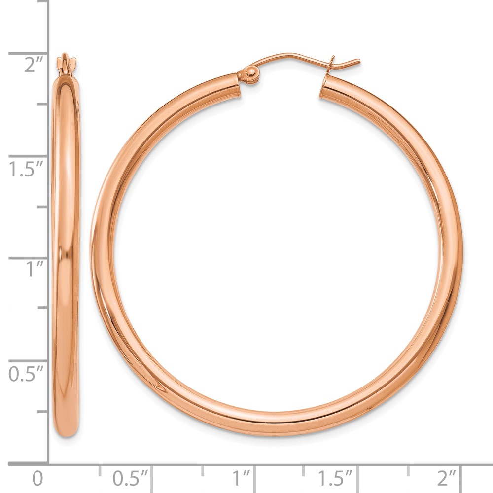 14k Rose Gold Polished 3mm Lightweight Tube Hoop Earrings (T1009)