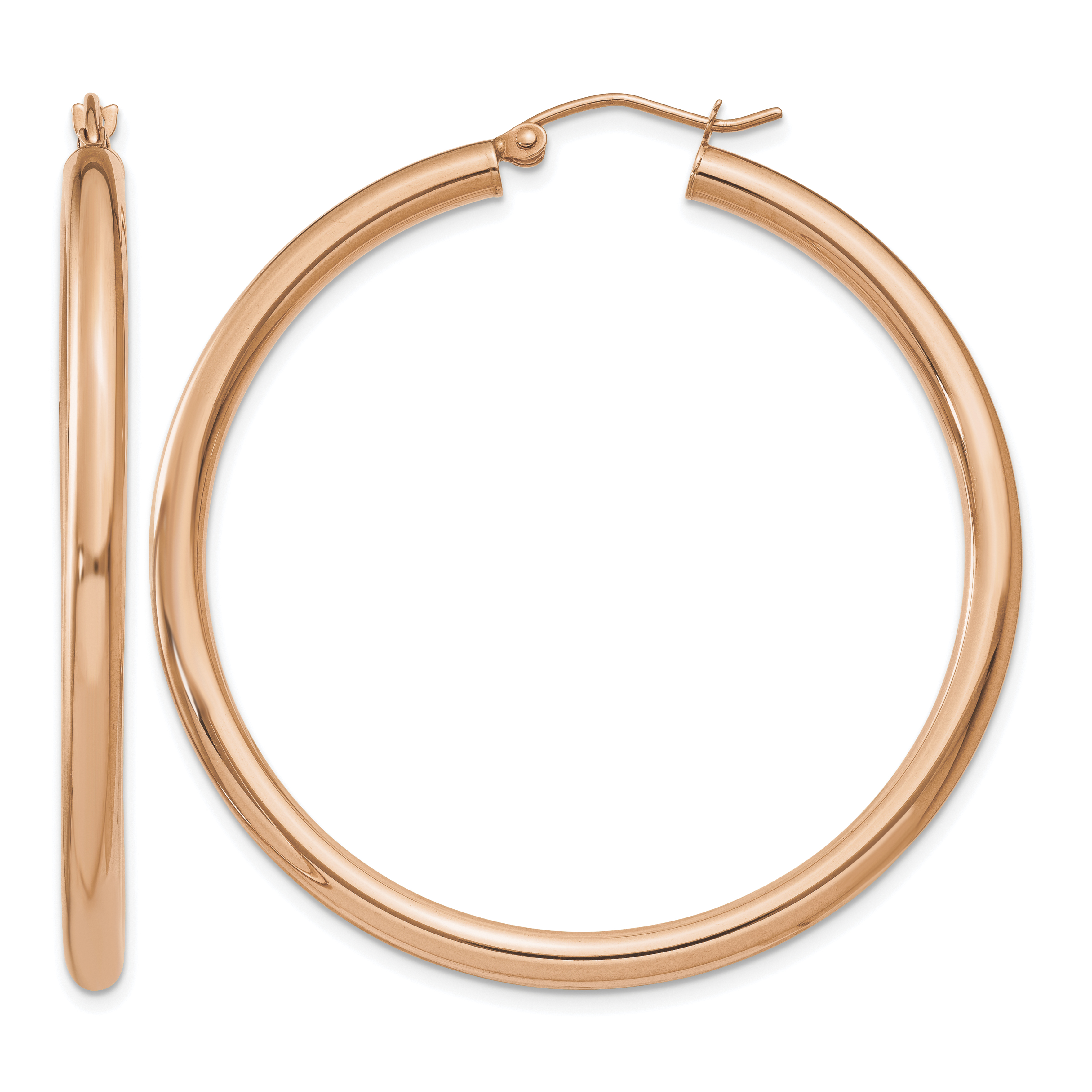 14k Rose Gold Polished 3mm Lightweight Tube Hoop Earrings (T1009)
