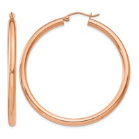 14K Rose Gold 3x 45mm Polished Lightweight Tube Hoop Earrings view 1