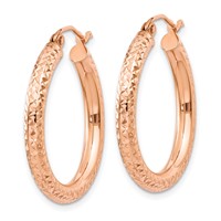 14K Rose Gold 3x 25mm Diamond-cut Round Tube Hoop Earrings view 2