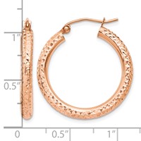 14K Rose Gold 3x 25mm Diamond-cut Round Tube Hoop Earrings view 4