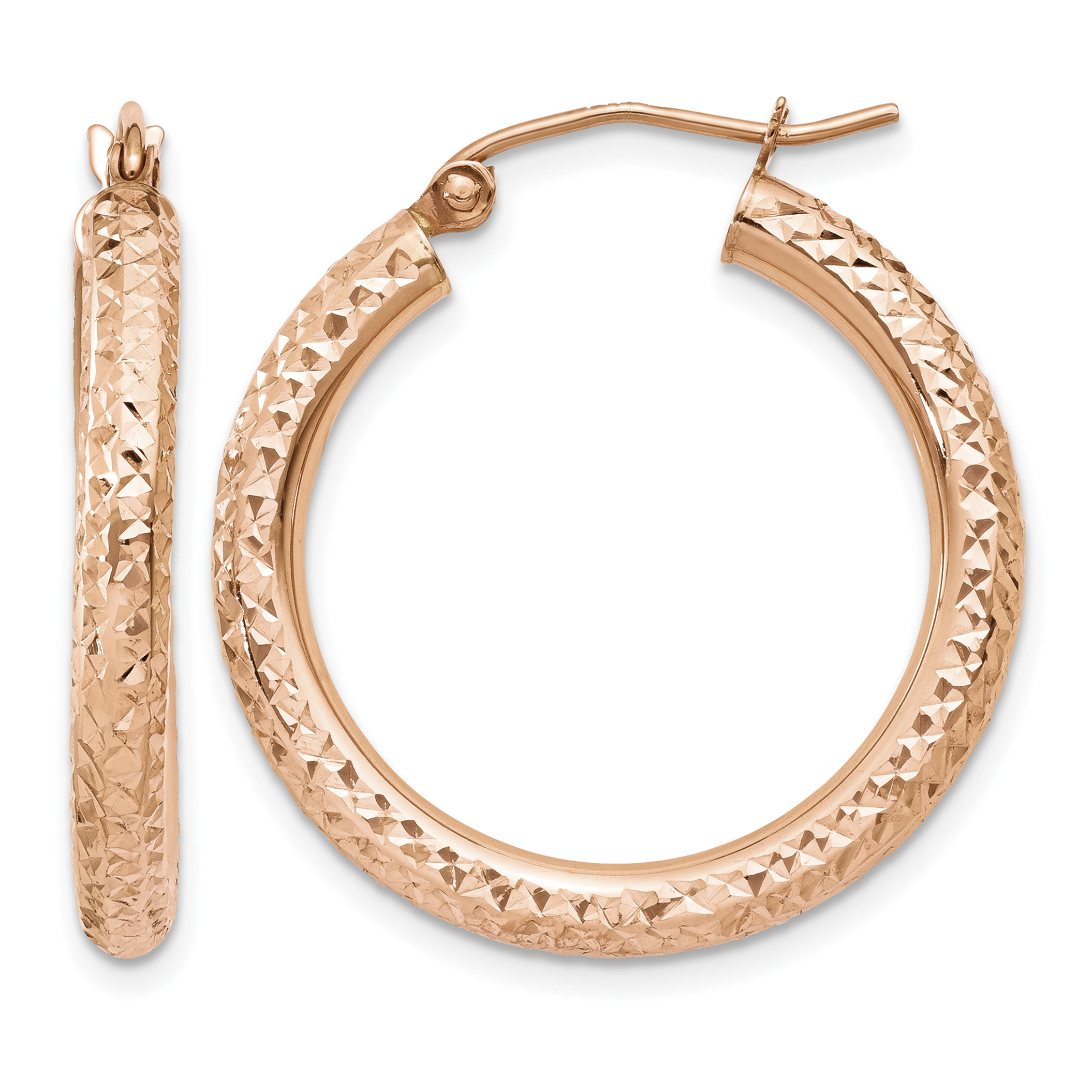 14k Rose Gold 3mm Diamond-cut Hoop (T1014)