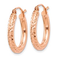 14K Rose Gold 3x 20mm Diamond-cut Round Tube Hoop Earrings view 2
