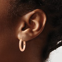 14K Rose Gold 3x 20mm Diamond-cut Round Tube Hoop Earrings view 3