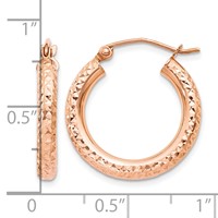 14K Rose Gold 3x 20mm Diamond-cut Round Tube Hoop Earrings view 4