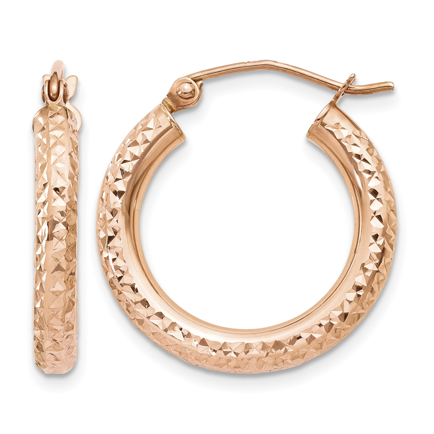 14k Rose Gold 3mm Diamond-cut Hoop (T1015)