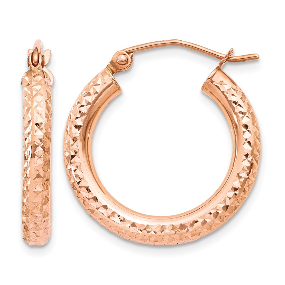14k Rose Gold 3mm Diamond-cut Hoop (T1015)