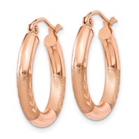 14K Rose Gold 3x 18mm Satin Diamond-cut Round Tube Hoop Earrings view 2