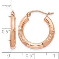 14K Rose Gold 3x 18mm Satin Diamond-cut Round Tube Hoop Earrings view 4