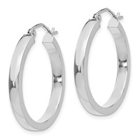 14K White Gold 2x 25mm Polished Rectangle Tube Hoop Earrings view 2