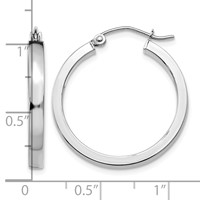 14K White Gold 2x 25mm Polished Rectangle Tube Hoop Earrings view 4