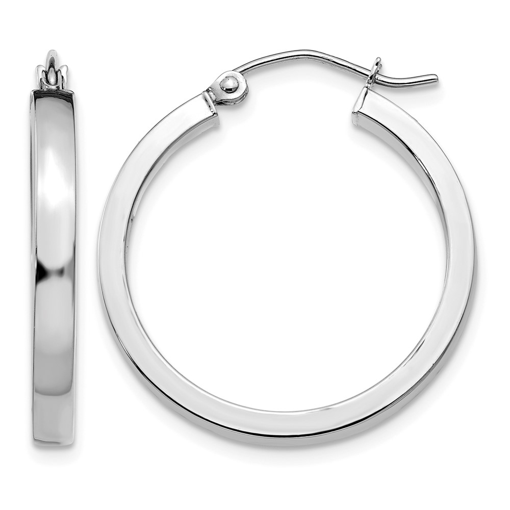 14k White Gold 2x3mm Rectangle Tube Hoop (T1044)