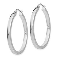 14K White Gold 2x 35mm Polished Rectangle Tube Hoop Earrings view 2