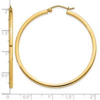 14K Yellow Gold 2x 45mm Square Tube Hoop Earrings view 4