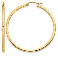 14K Yellow Gold 2x 45mm Square Tube Hoop Earrings view 1