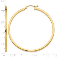 14K 2x50mm Square Tube Hoop Earrings view 4