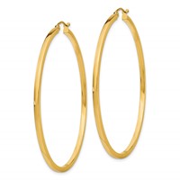 14K Yellow Gold 2x 55mm Square Tube Hoop Earrings view 2