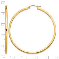 14K Yellow Gold 2x 55mm Square Tube Hoop Earrings view 4