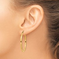 14K Yellow Gold 2x 35mm Square Tube Hoop Earrings view 3