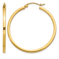 14K Yellow Gold 2x 35mm Square Tube Hoop Earrings view 1