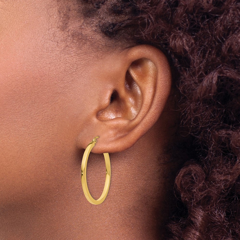 14k 2mm Square Tube Hoop Earrings (T1076)