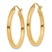 14K Yellow Gold 2x 25mm Square Tube Hoop Earrings view 2