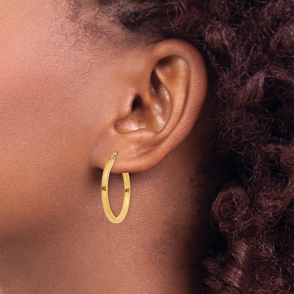 14k 2mm Square Tube Hoop Earrings (T1077)