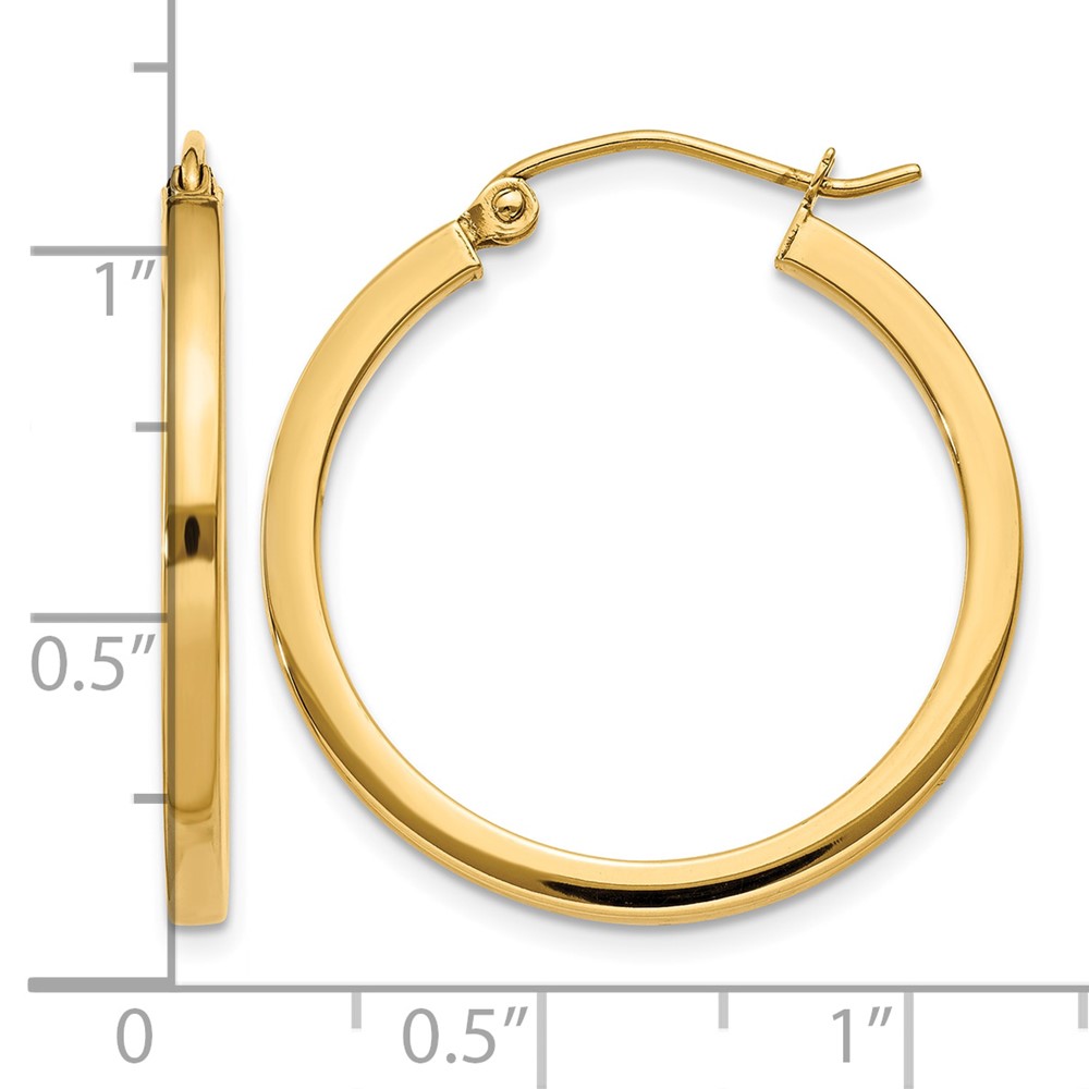 14k 2mm Square Tube Hoop Earrings (T1077)