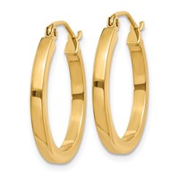 14K Yellow Gold 2x20mm Square Tube Hoop Earrings view 2