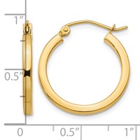 14K Yellow Gold 2x20mm Square Tube Hoop Earrings view 4