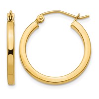 14K Yellow Gold 2x20mm Square Tube Hoop Earrings view 1