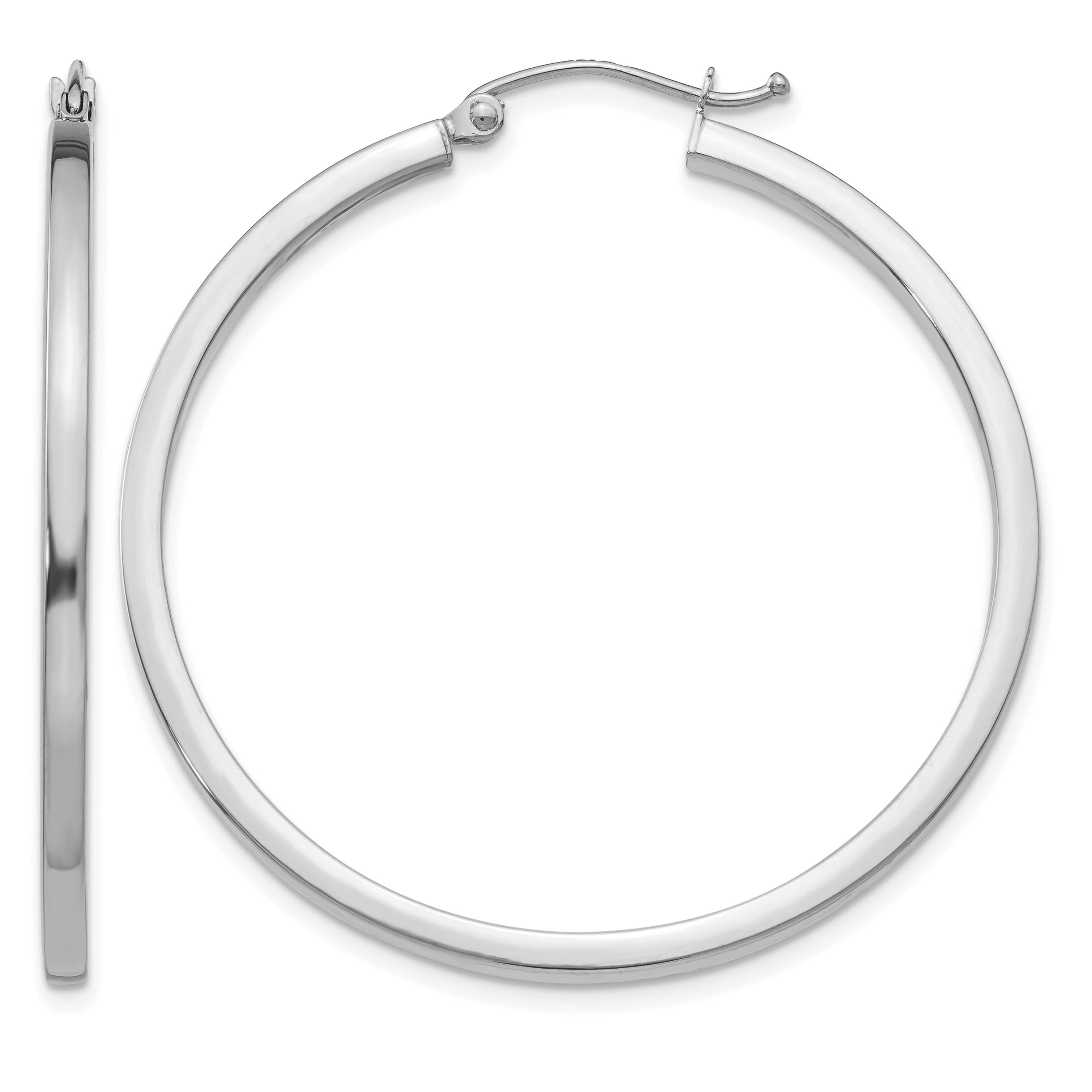 14k White Gold 2mm Square Tube Hoops (T1079)