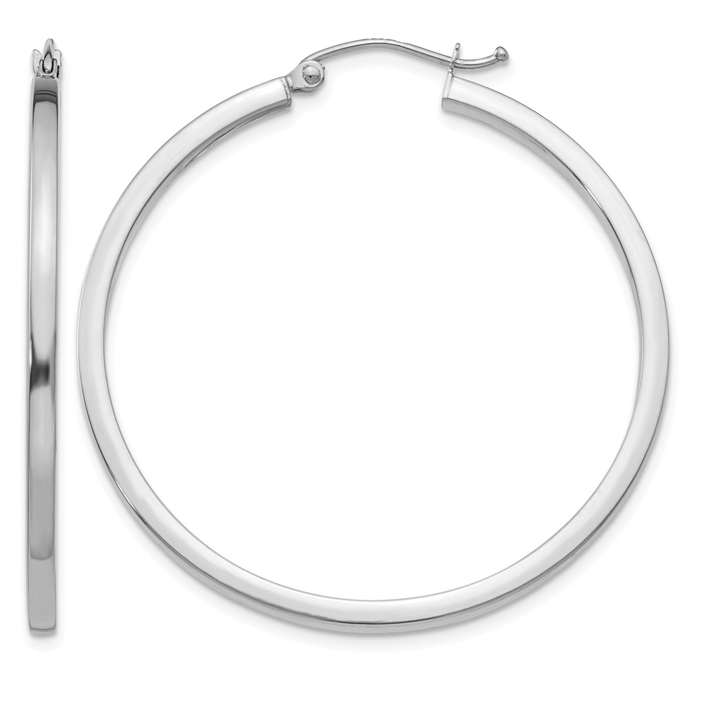 14k White Gold 2mm Square Tube Hoops (T1079)