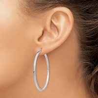 14K White Gold 2x45mm Square Tube Hoop Earrings view 3