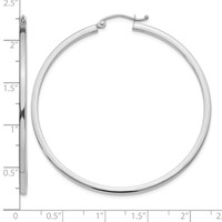 14K White Gold 2x 50mm Square Tube Hoop Earrings view 4
