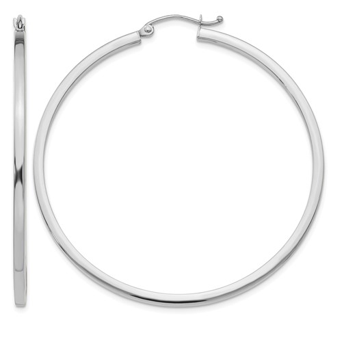 14K White Gold 2x 50mm Square Tube Hoop Earrings