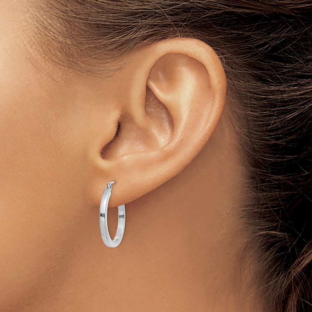 14k White Gold 2mm Square Tube Hoops (T1083)