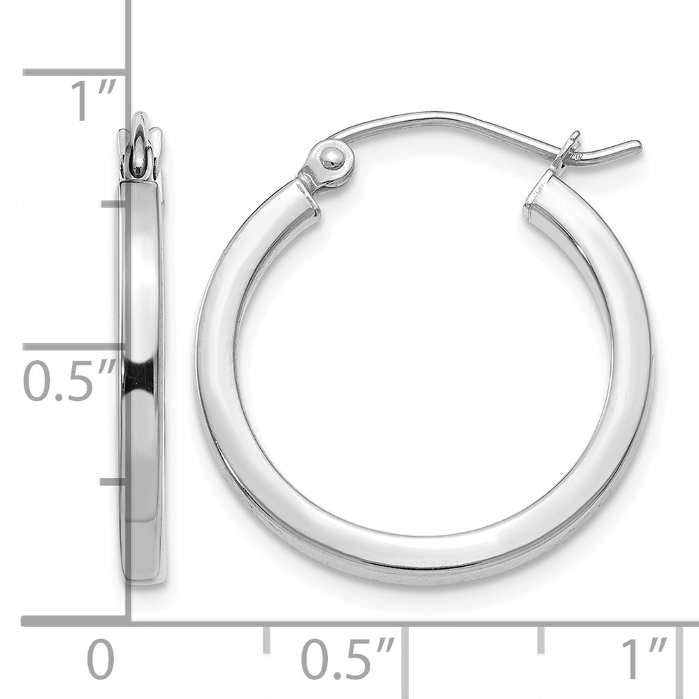 14k White Gold 2mm Square Tube Hoops (T1083)