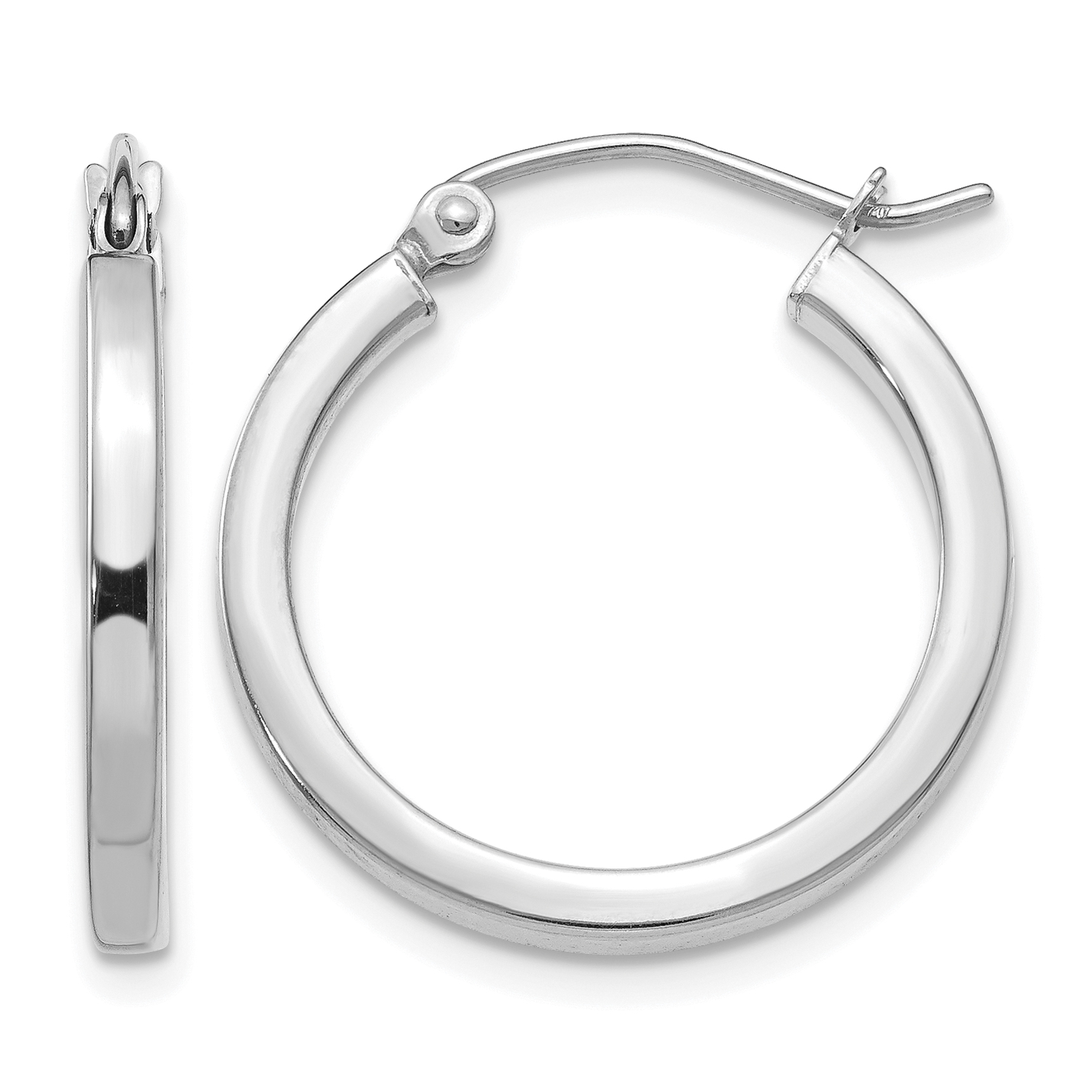 14k White Gold 2mm Square Tube Hoops (T1083)