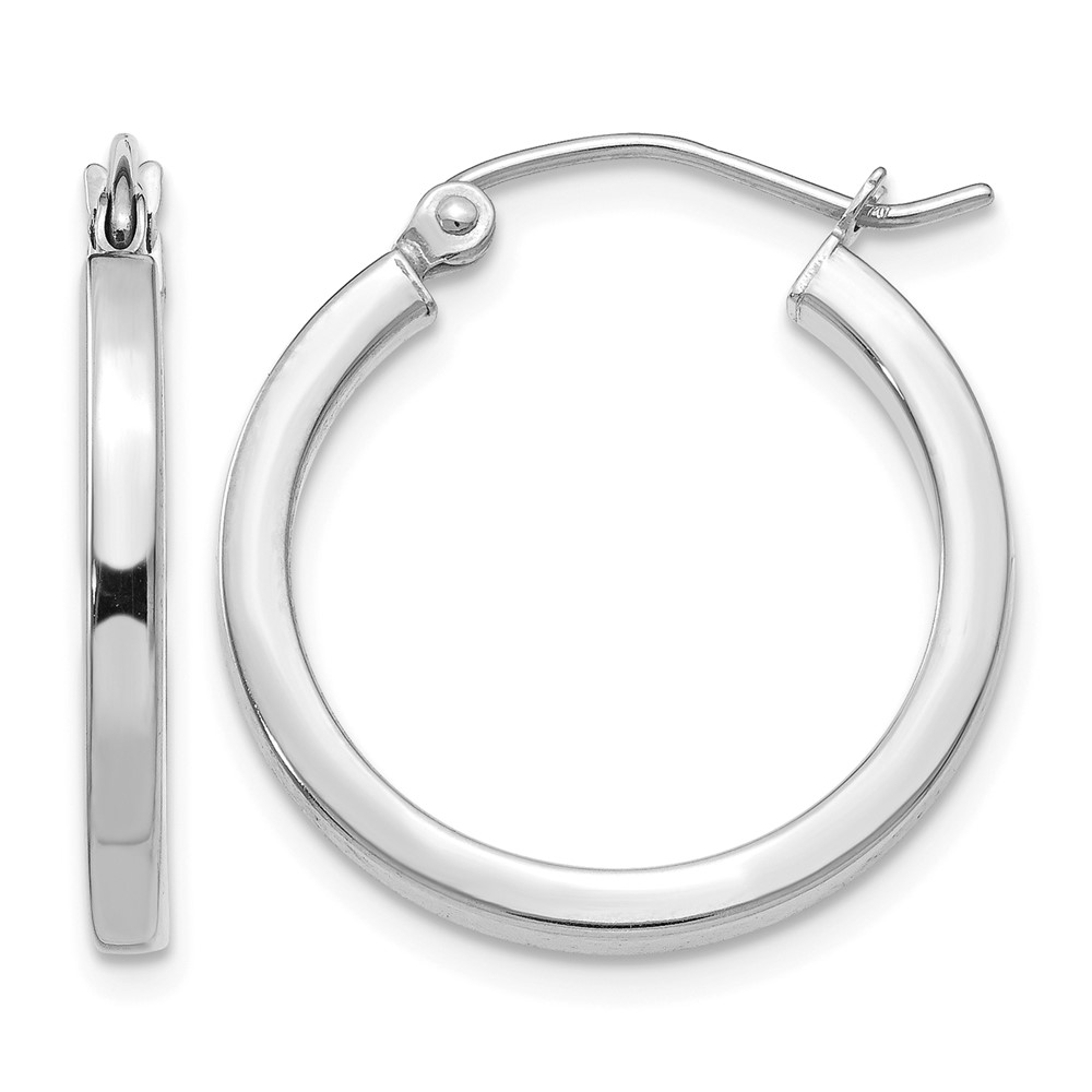 14k White Gold 2mm Square Tube Hoops (T1083)