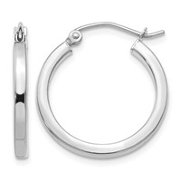 14K White Gold 2x 20mm Square Tube Hoop Earrings view 1